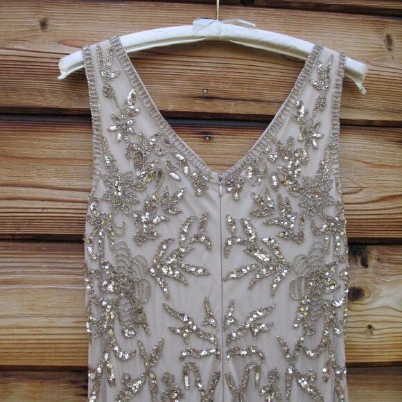 Pisarro Nights Nights Blush Beige Beaded Sequin Gown Dress 10 - Picture 10 of 13